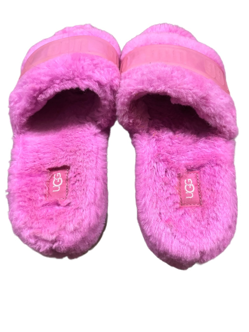 UGG Pink Fluffy Platform Slide Slippers Faux Fur Chunky Sole Women’s 8 - Picture 4 of 5